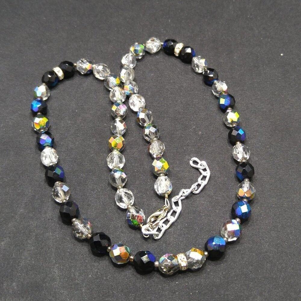 Czech Fire Polished Crystal Bead Necklace, Rhinestone Rondelle Beads, 22 Inches